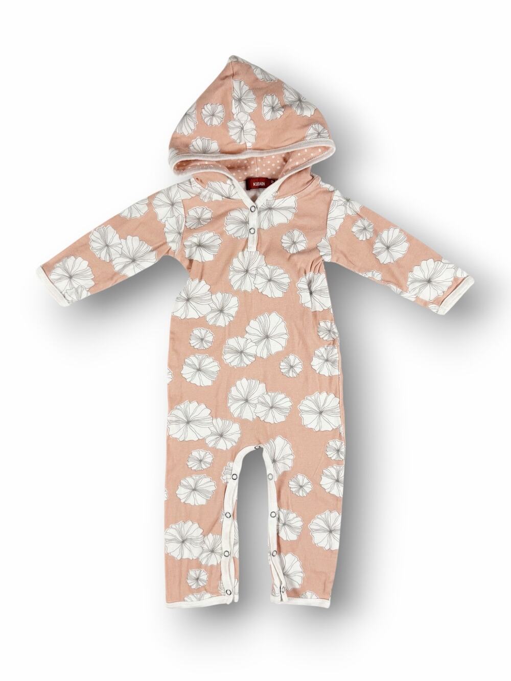 MilkBarn Floral Hooded Organic Cotton Romper Peach 12-18 Months